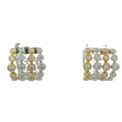 18K Tri-Color Gold Natural Round Brilliant Cut Diamond Bezel Set Cuff Earrings