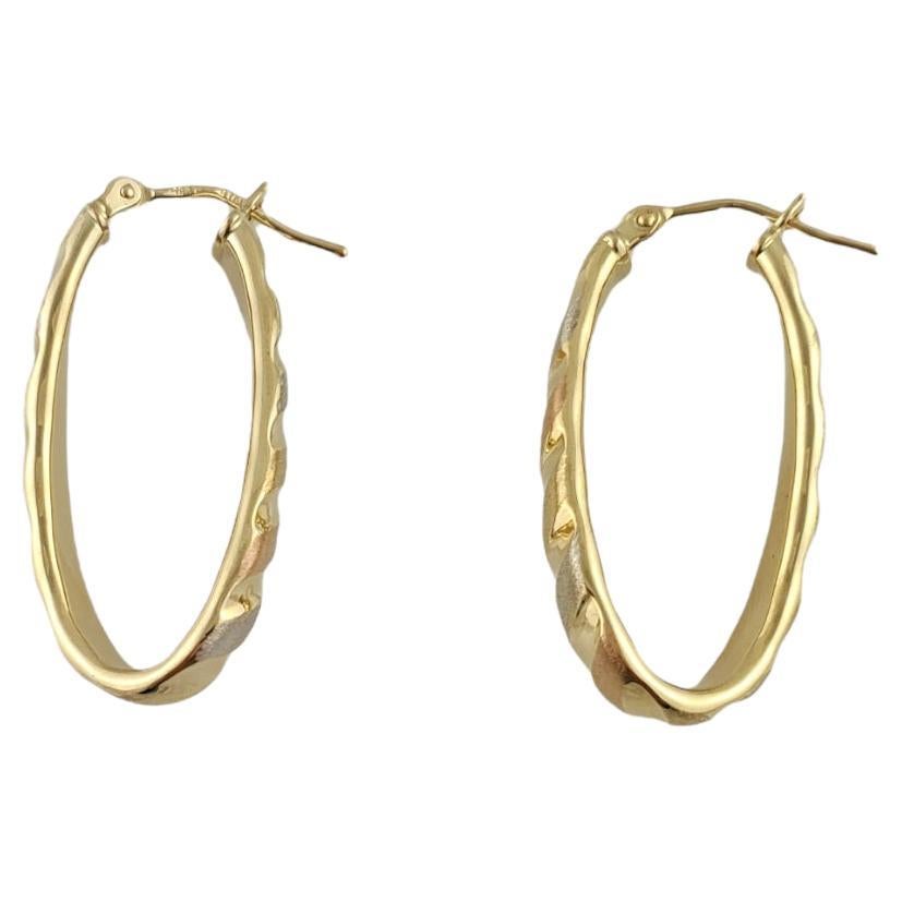 18K Tri Color Gold Oblong Hoop Earrings For Sale