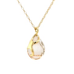 18k Tri-Color Gold Rock Crystal Necklace