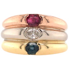 18 Karat Tri-Color Gold Ruby, Diamond and Sapphire Ring