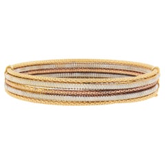 18K Tri Color Gold Textured 5 Row 11.3mm Wide Oval Open Hinged Bangle Bracelet