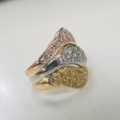 18k Tri-Color Gold with Natural Pink, Yellow and White Diamond Ring