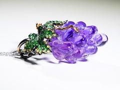 18K Tri-Color Unique Cabochon Amethyst Grapes, Yellow Sapphires, Tsavorites Pin