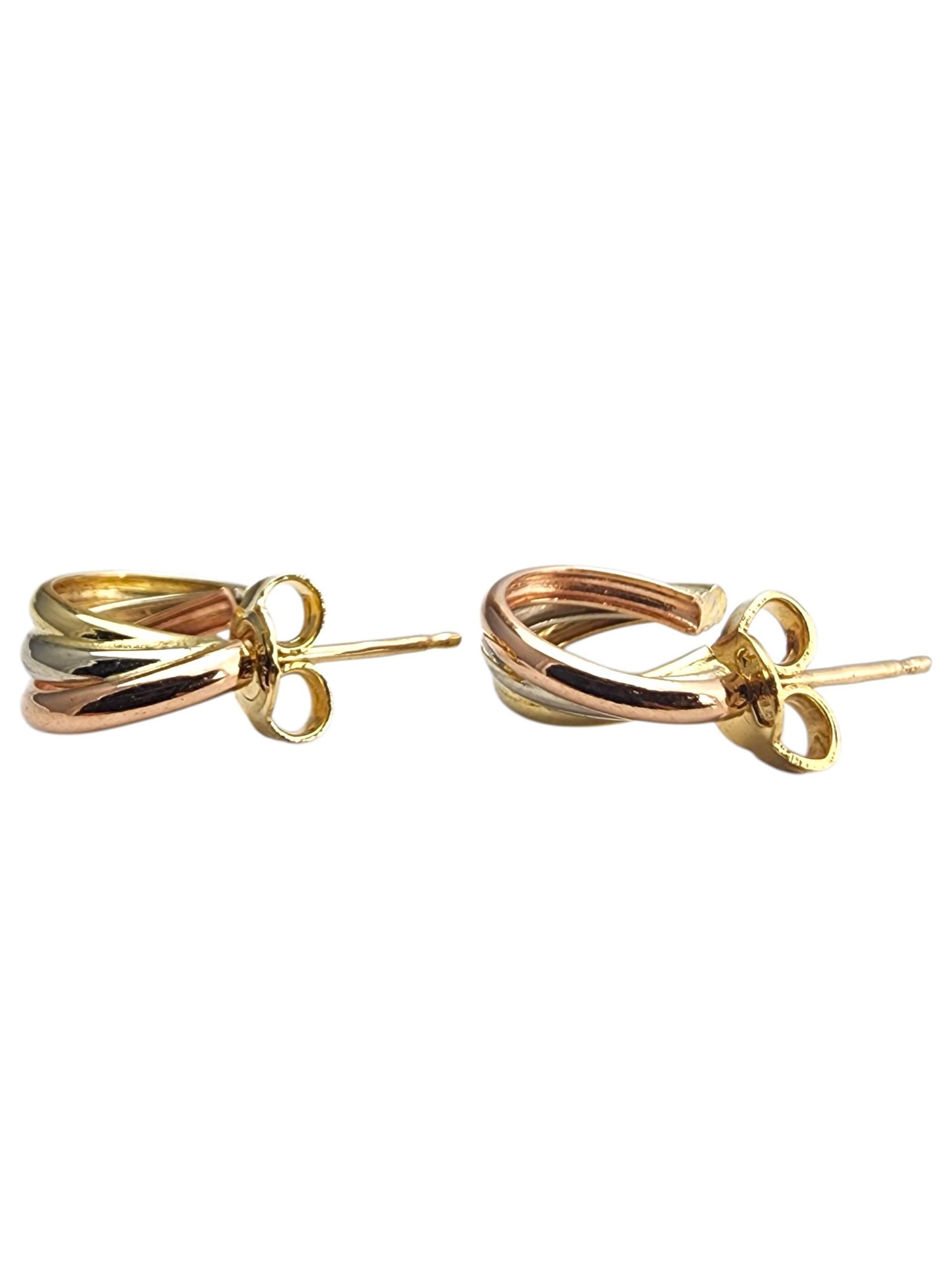 18K Tri-Color Gelb-, Weiß- und Roségold-Ohrringe #22845 im Angebot 1