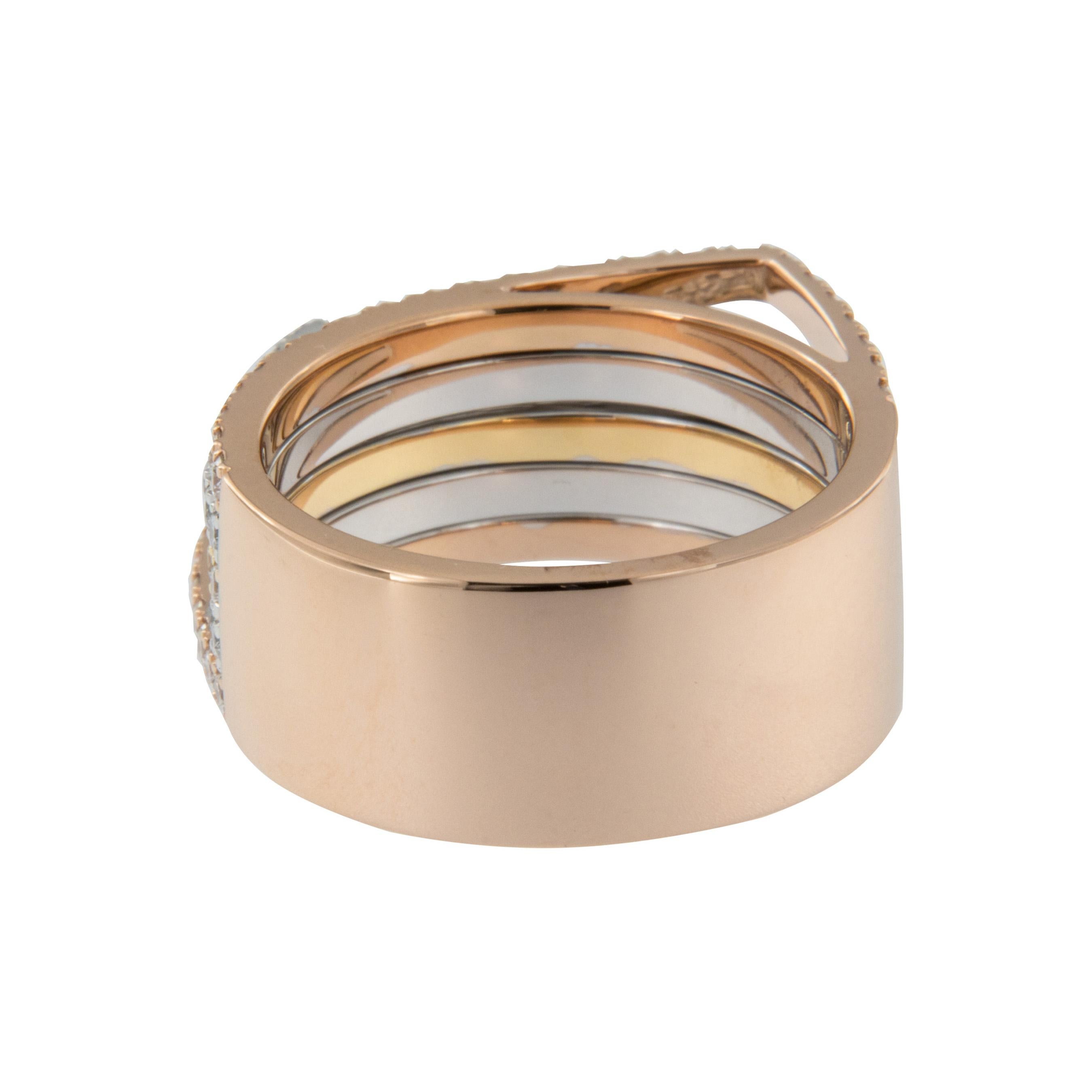 18 Karat Tri Colored Gold Multi Rowed Gold and Diamond Ring In New Condition In Troy, MI