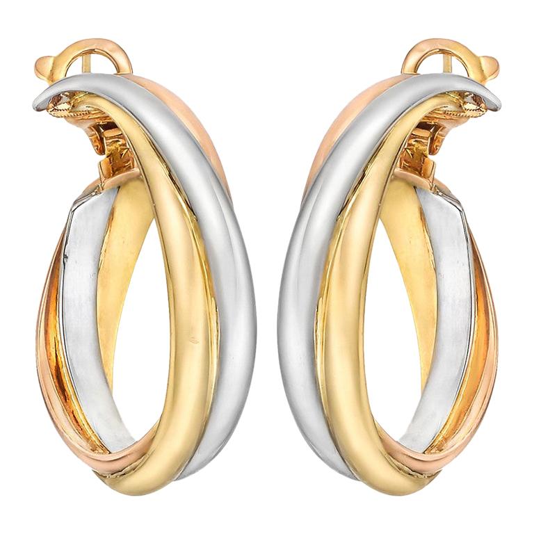 18 Karat Tri-Colored Gold "Trinity" Hoop Earrings