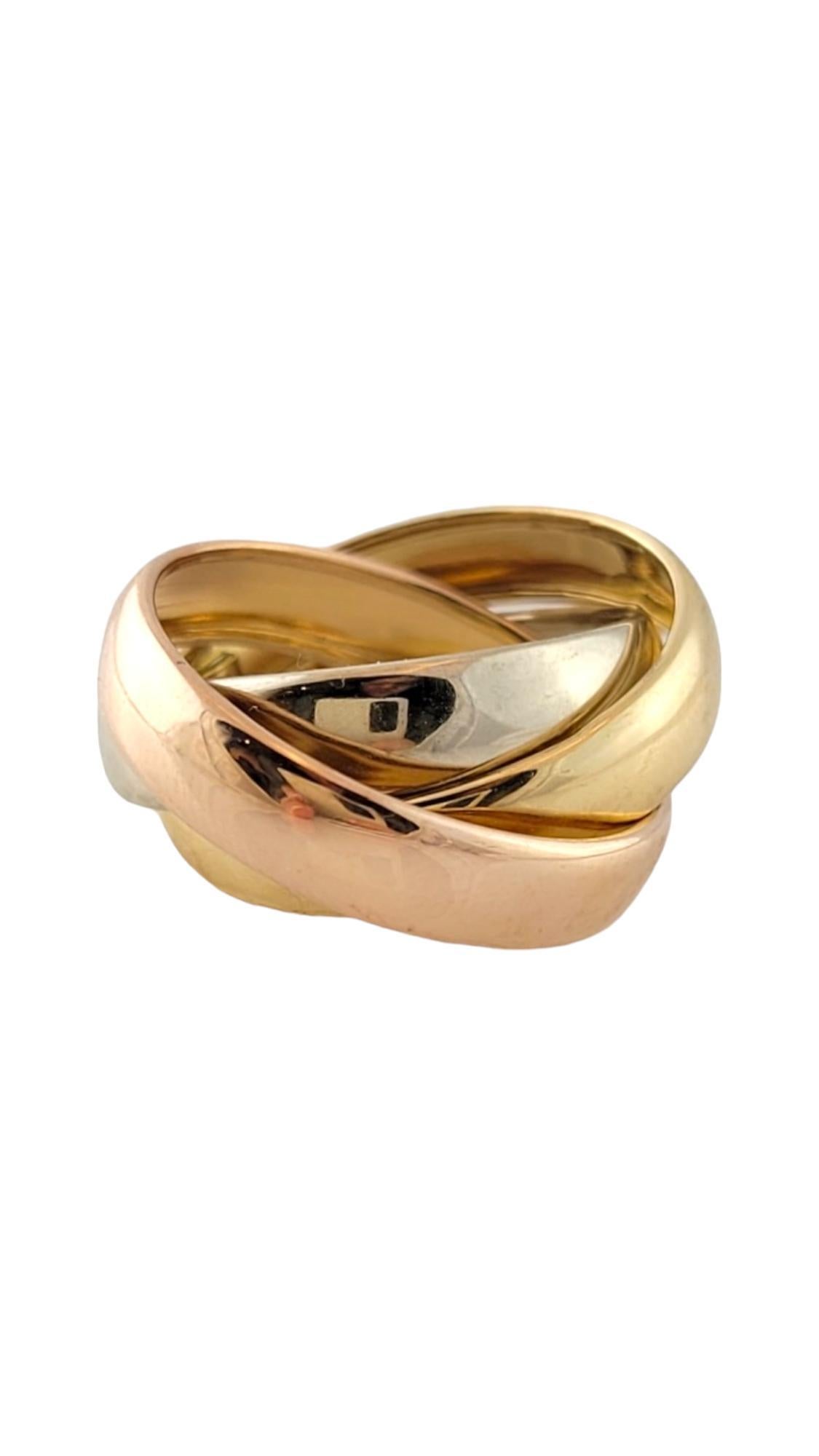 18K Tri Colored Rolling 3 Wide Band Ring Size 8 #17333 For Sale