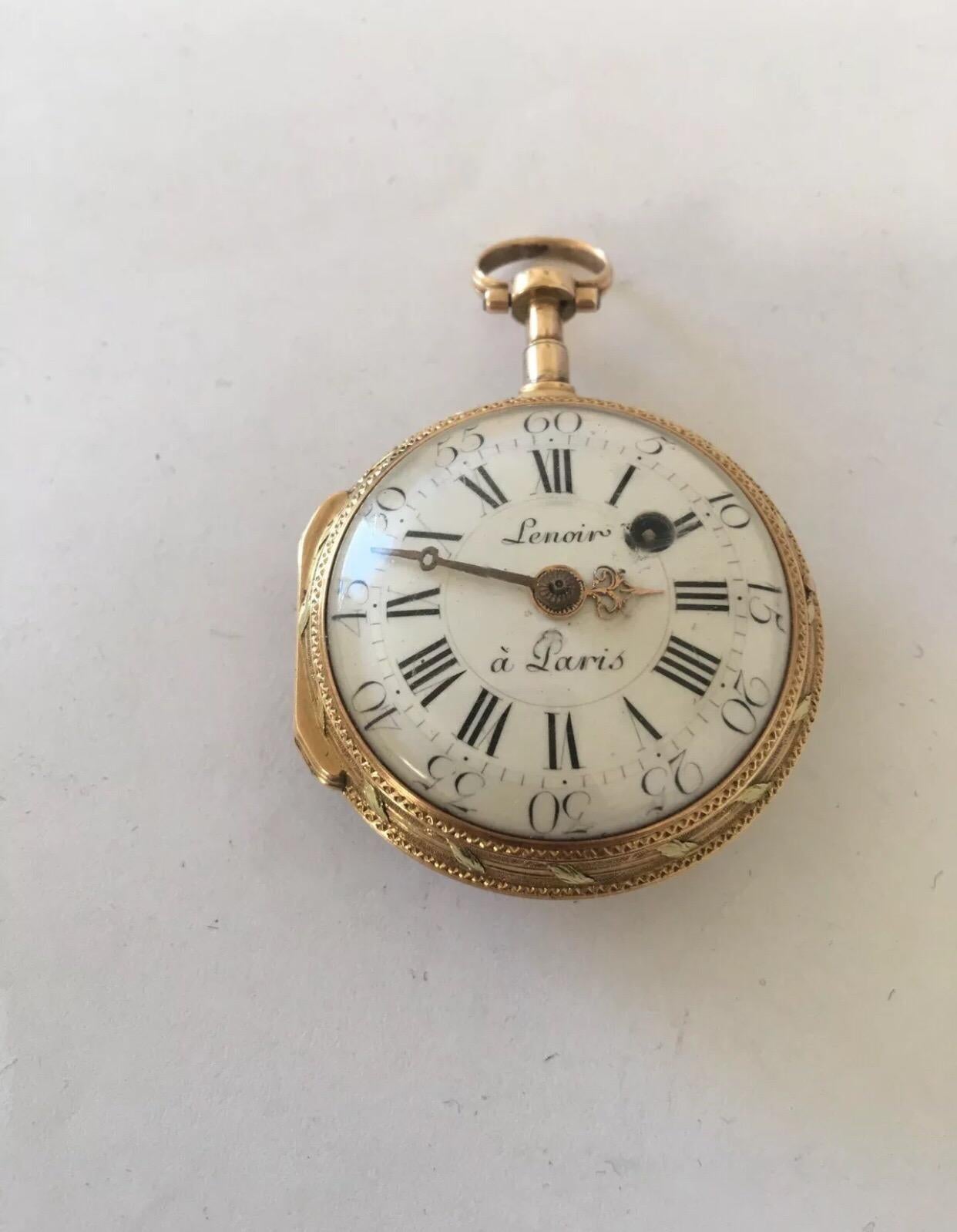 
This stunning and rare early verge Fusee Paris 40mm diameter (excluding crown) pocket watch is in good working condition but I cannot guarantee the time accuracy due to its age. Visible signs of ageing and wear with some surface marks on the