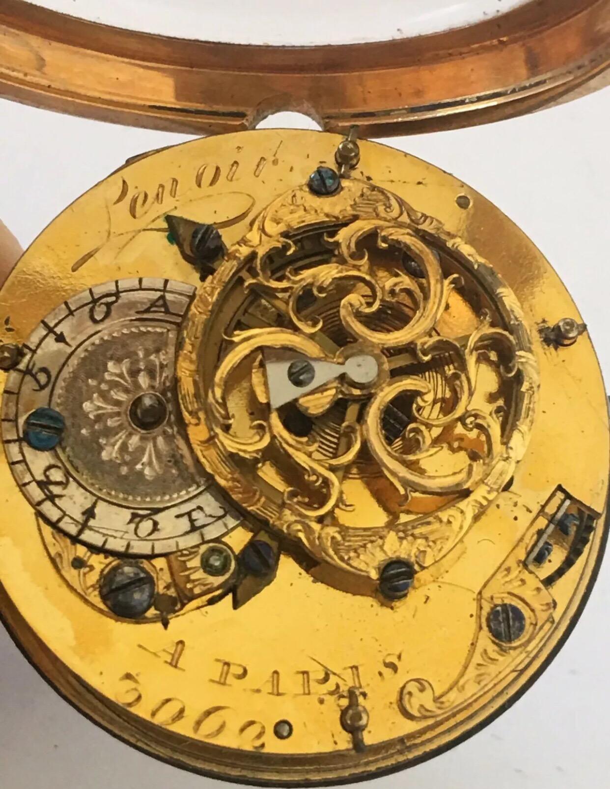 18k Tri-Colour Gold Rare and Earlyverge Fusee Pocket Watch Signed Lenoir a Paris For Sale 1
