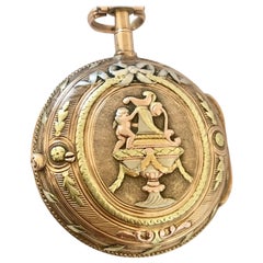 18k Tri-Colour Gold Rare and Earlyverge Fusee Pocket Watch Signed Lenoir a Paris