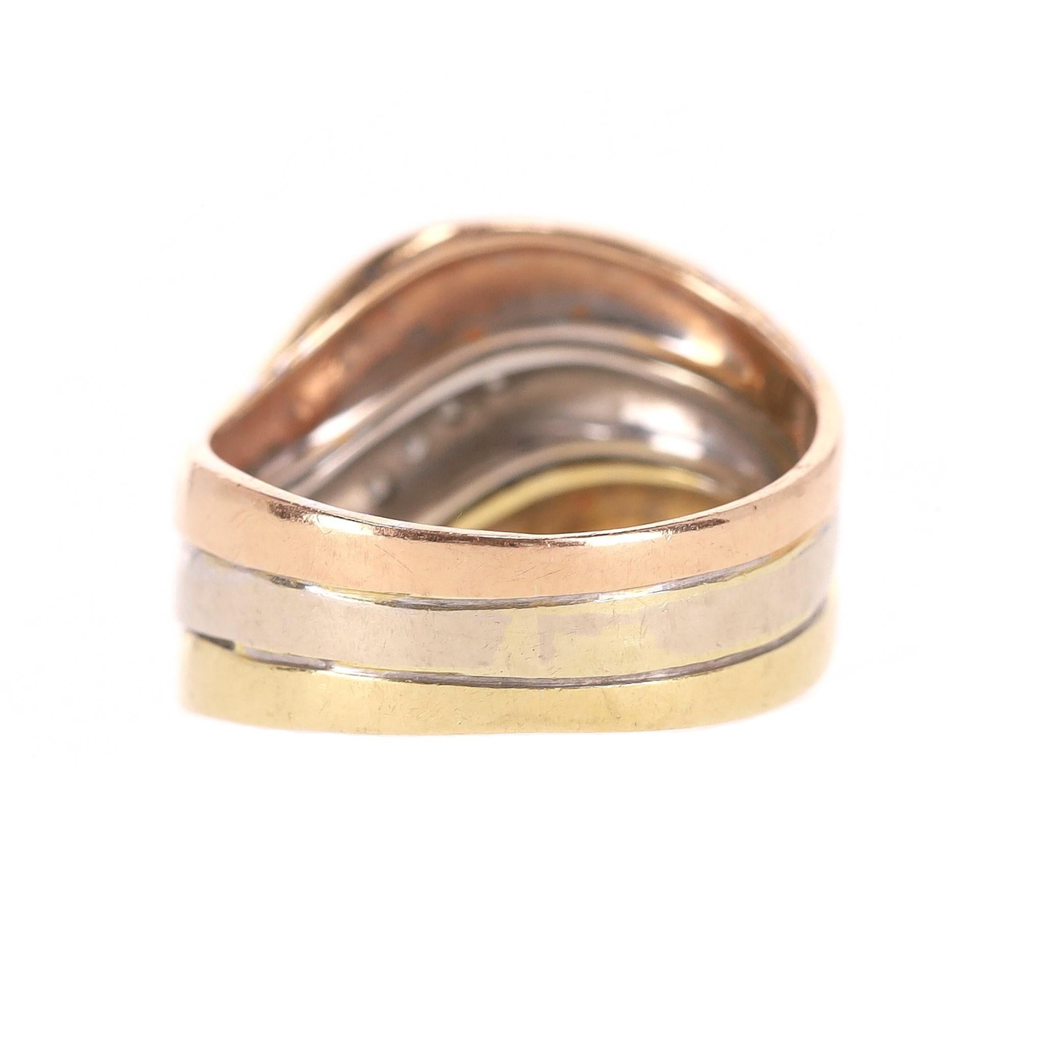 Women's 18k Tri-Colour Yellow, White & Rose Gold Diamond Ring For Sale