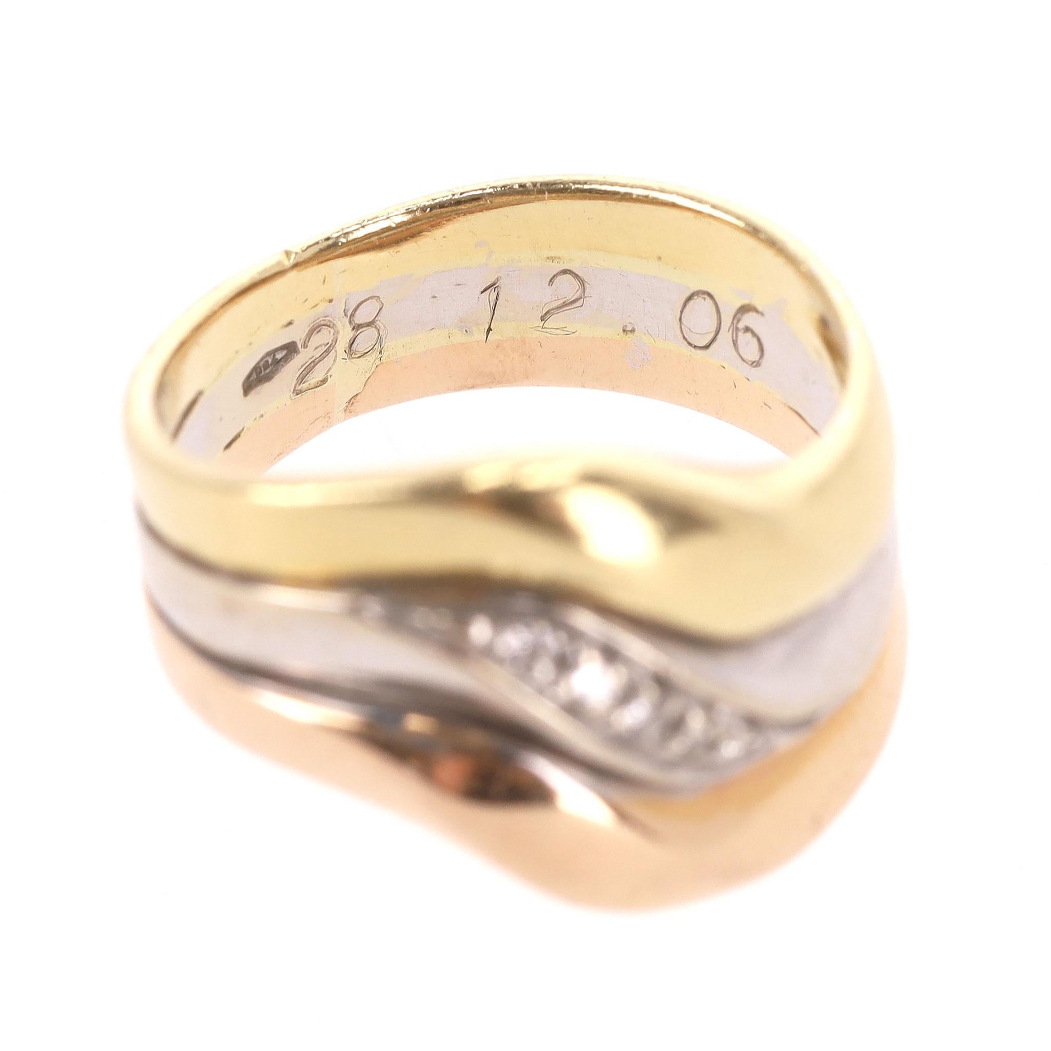 18k Tri-Colour Yellow, White & Rose Gold Diamond Ring For Sale 1