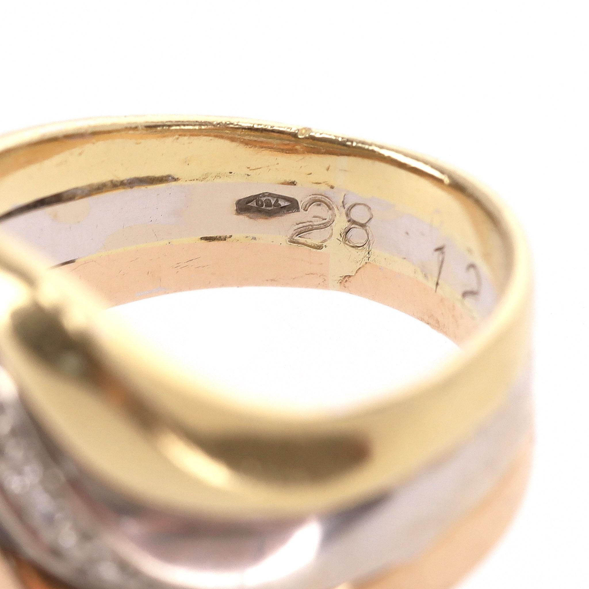 18k Tri-Colour Yellow, White & Rose Gold Diamond Ring For Sale 2