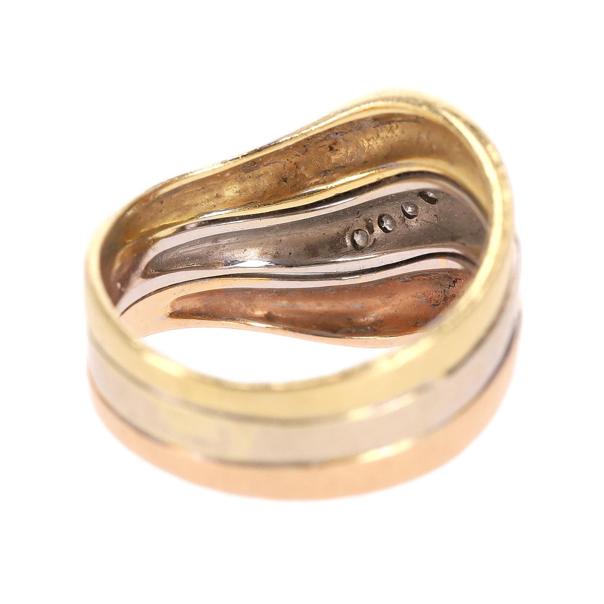 18k Tri-Colour Yellow, White & Rose Gold Diamond Ring For Sale 3