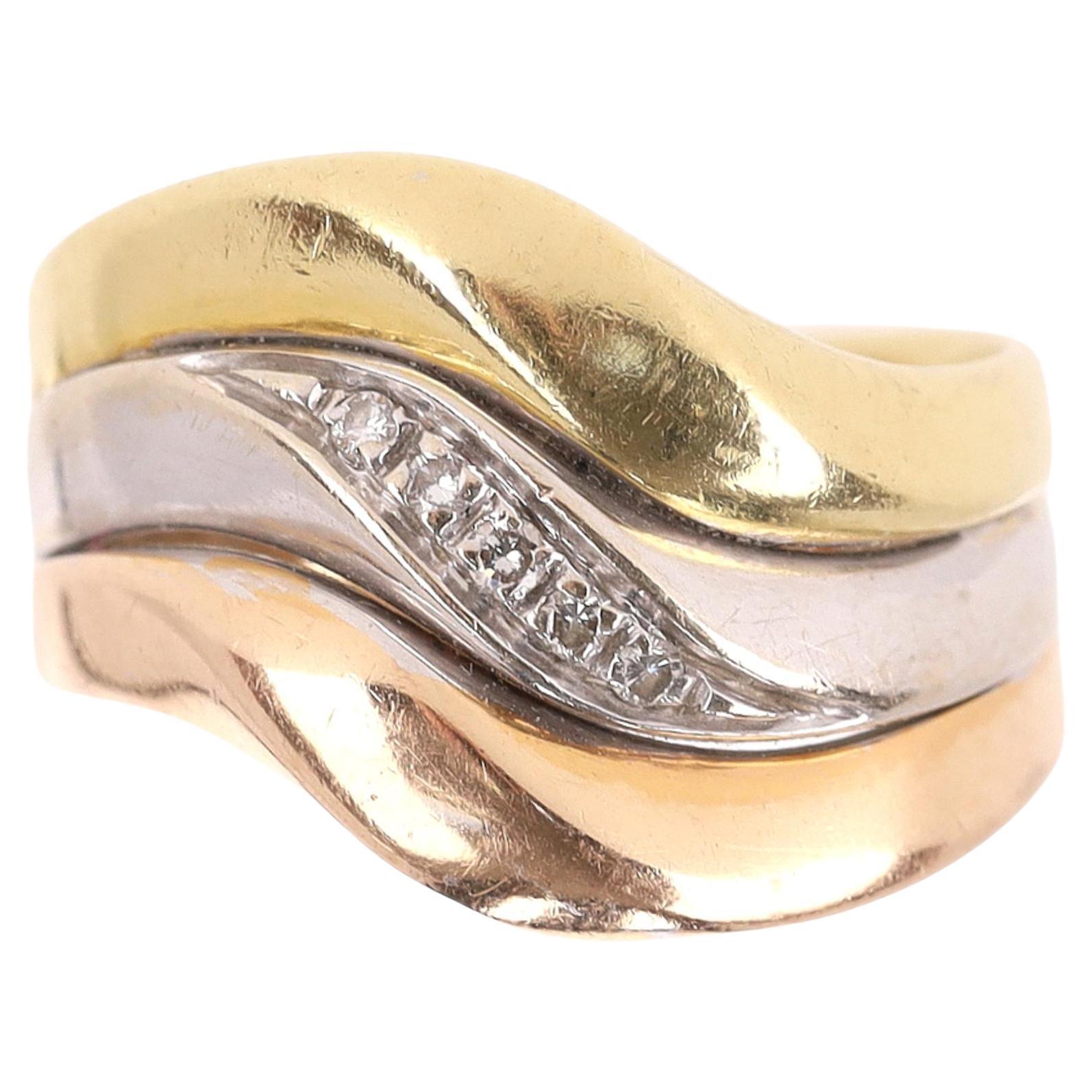18k Tri-Colour Yellow, White & Rose Gold Diamond Ring For Sale