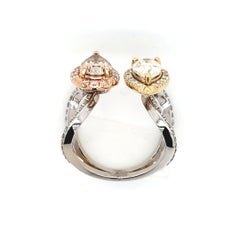 18k Tri-Gold 2.81ct Pear Shape and Round Natural Diamond Ring (Size 6.5)