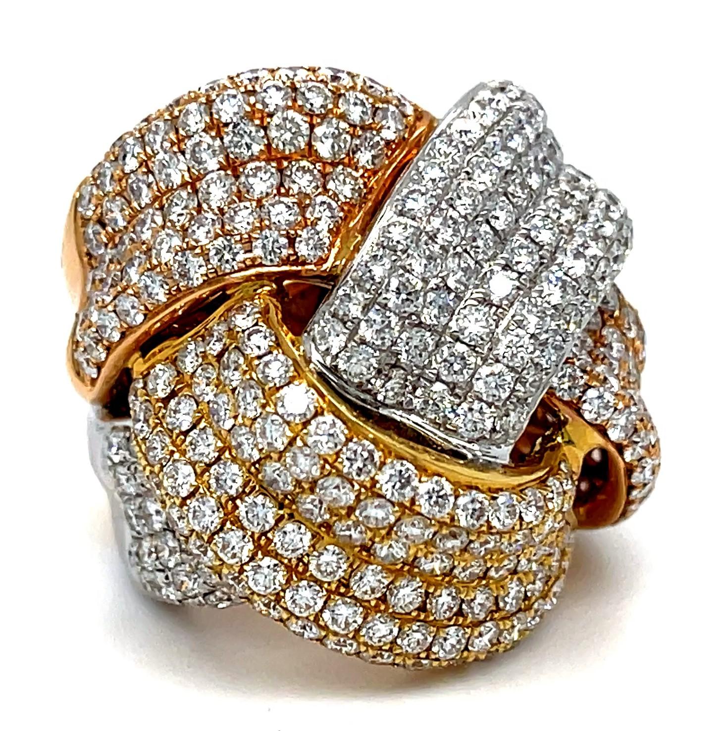 18k Tri-Gold Afarin Knot Statement Ring 6.40 ct Diamonds Size 6.25 For Sale 5
