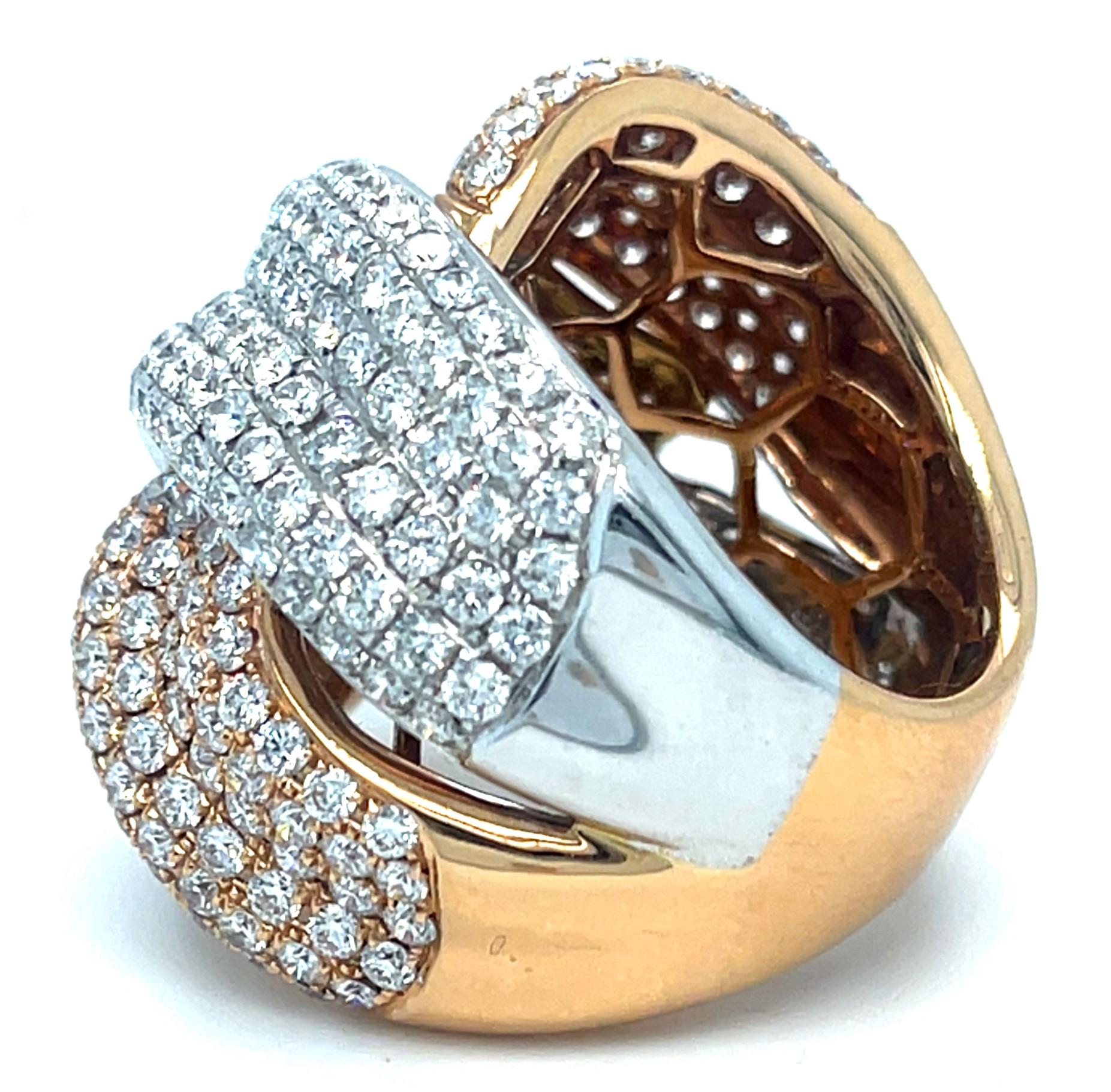Round Cut 18k Tri-Gold Afarin Knot Statement Ring 6.40 ct Diamonds Size 6.25 For Sale