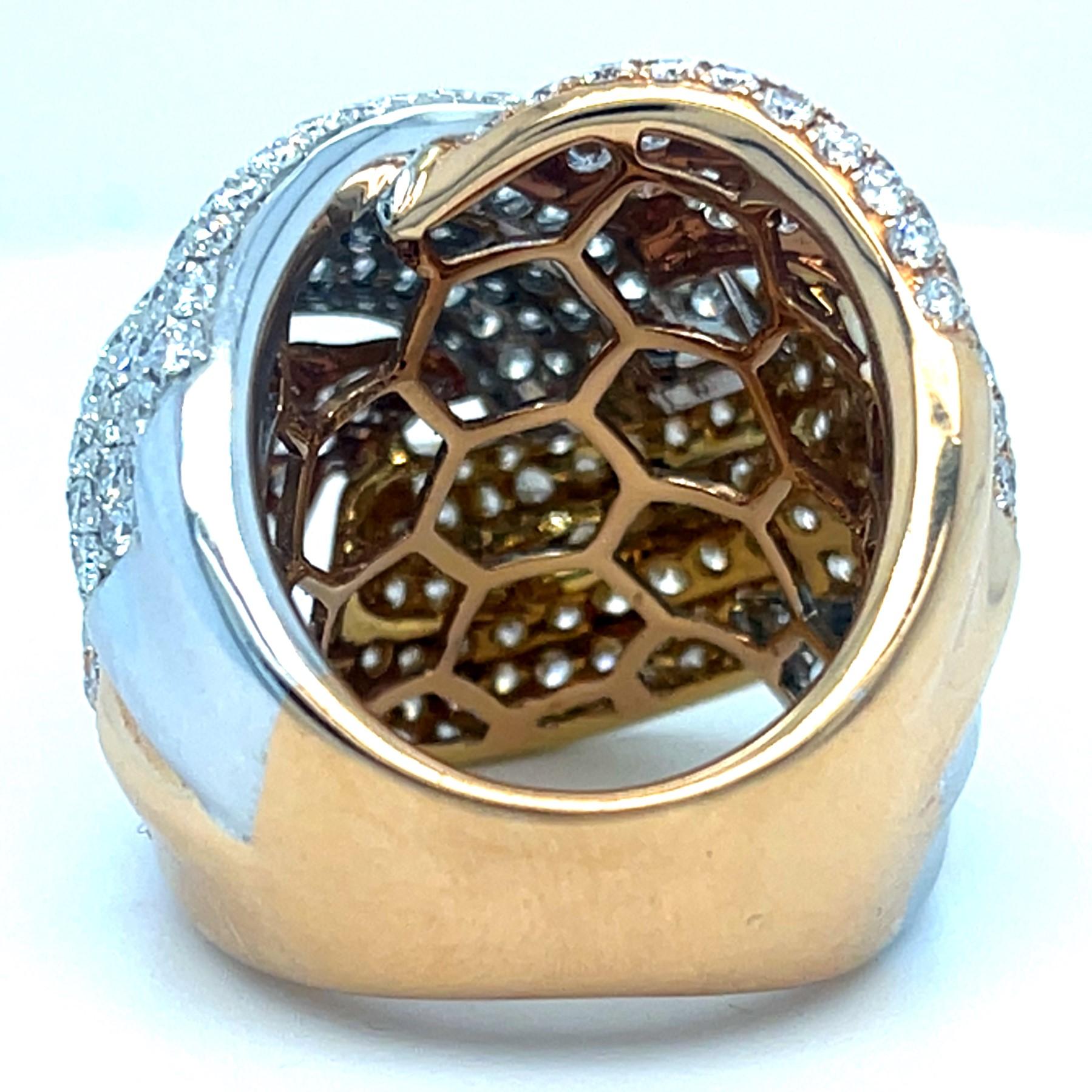 18k Tri-Gold Afarin Knot Statement Ring 6.40 ct Diamonds Size 6.25 In Good Condition For Sale In Sherman Oaks, CA