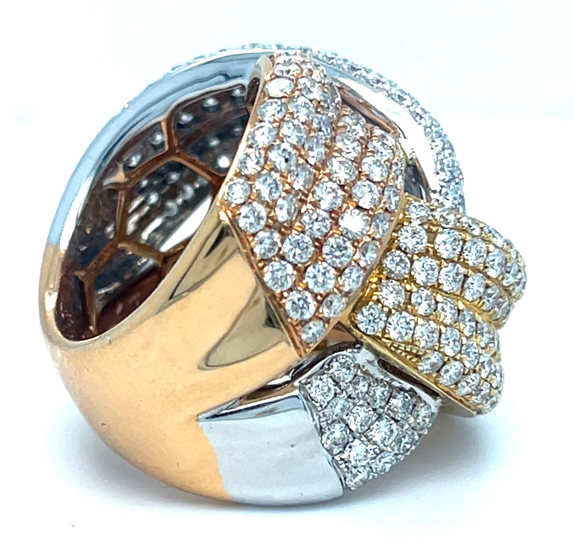 Women's or Men's 18k Tri-Gold Afarin Knot Statement Ring 6.40 ct Diamonds Size 6.25 For Sale