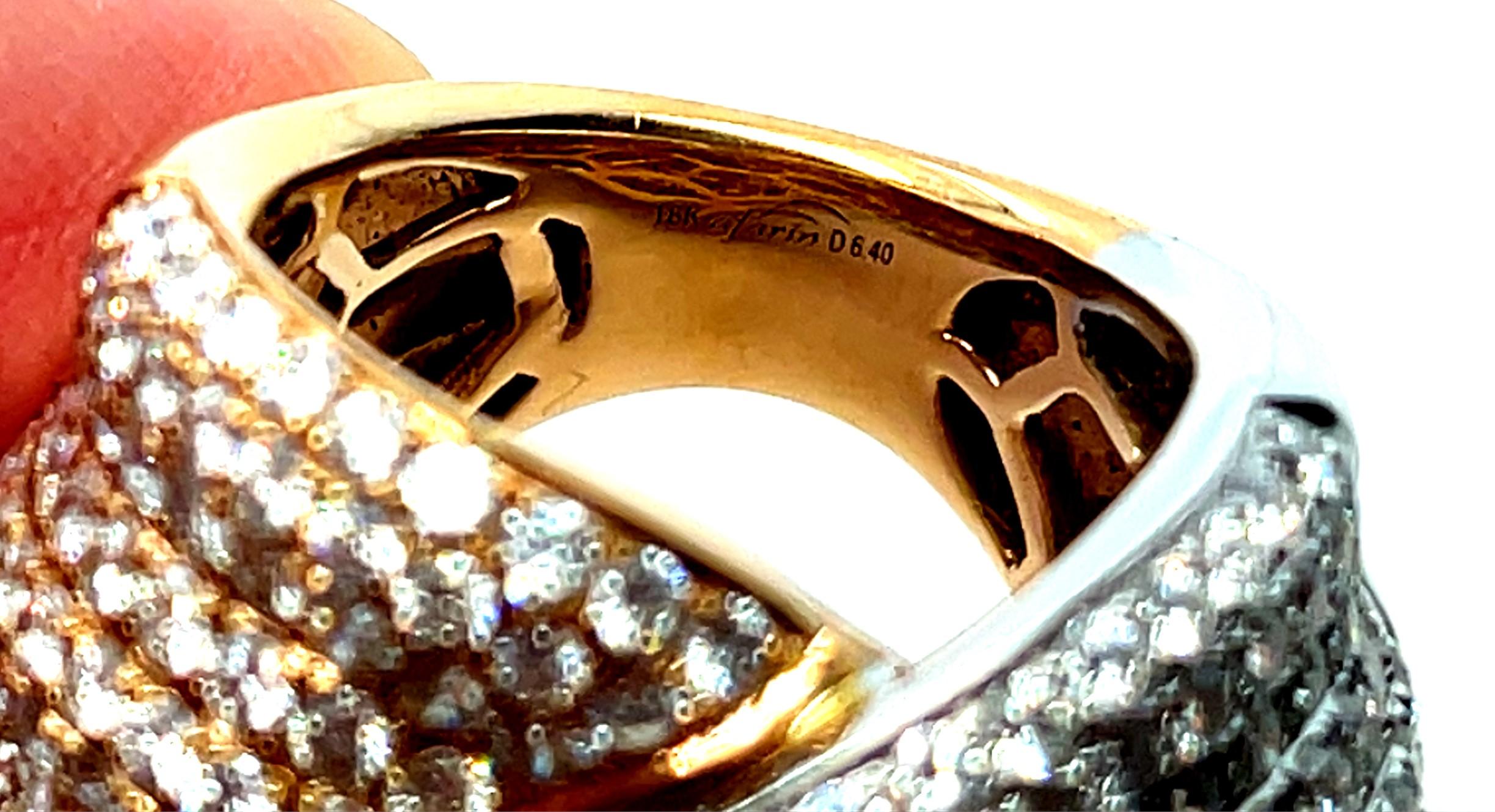 18k Tri-Gold Afarin Knot Statement Ring 6.40 ct Diamonds Size 6.25 For Sale 1
