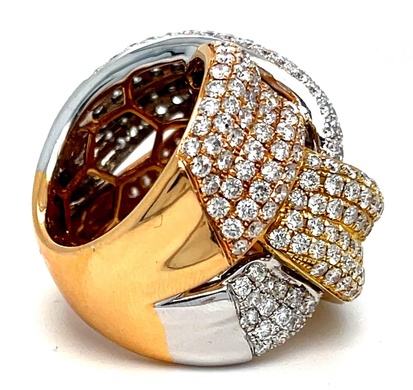 18k Tri-Gold Afarin Knot Statement Ring 6.40 ct Diamonds Size 6.25 For Sale 2