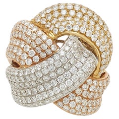 18k Tri-Gold Afarin Knot Statement Ring 6.40 ct Diamonds Size 6.25