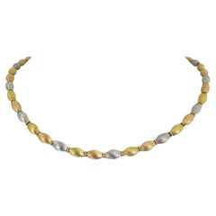 18k Tri Tone Gold 27.5g Satin Finish 5mm Oval Perlen-Gliederhalskette 17"