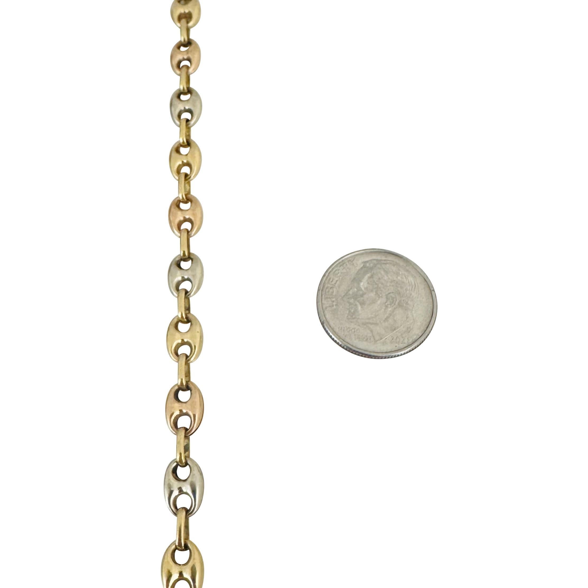 Women's 18k Tri Tone Gold 7.2g Ladies Puffy Mariner Link Bracelet Italy 7.5