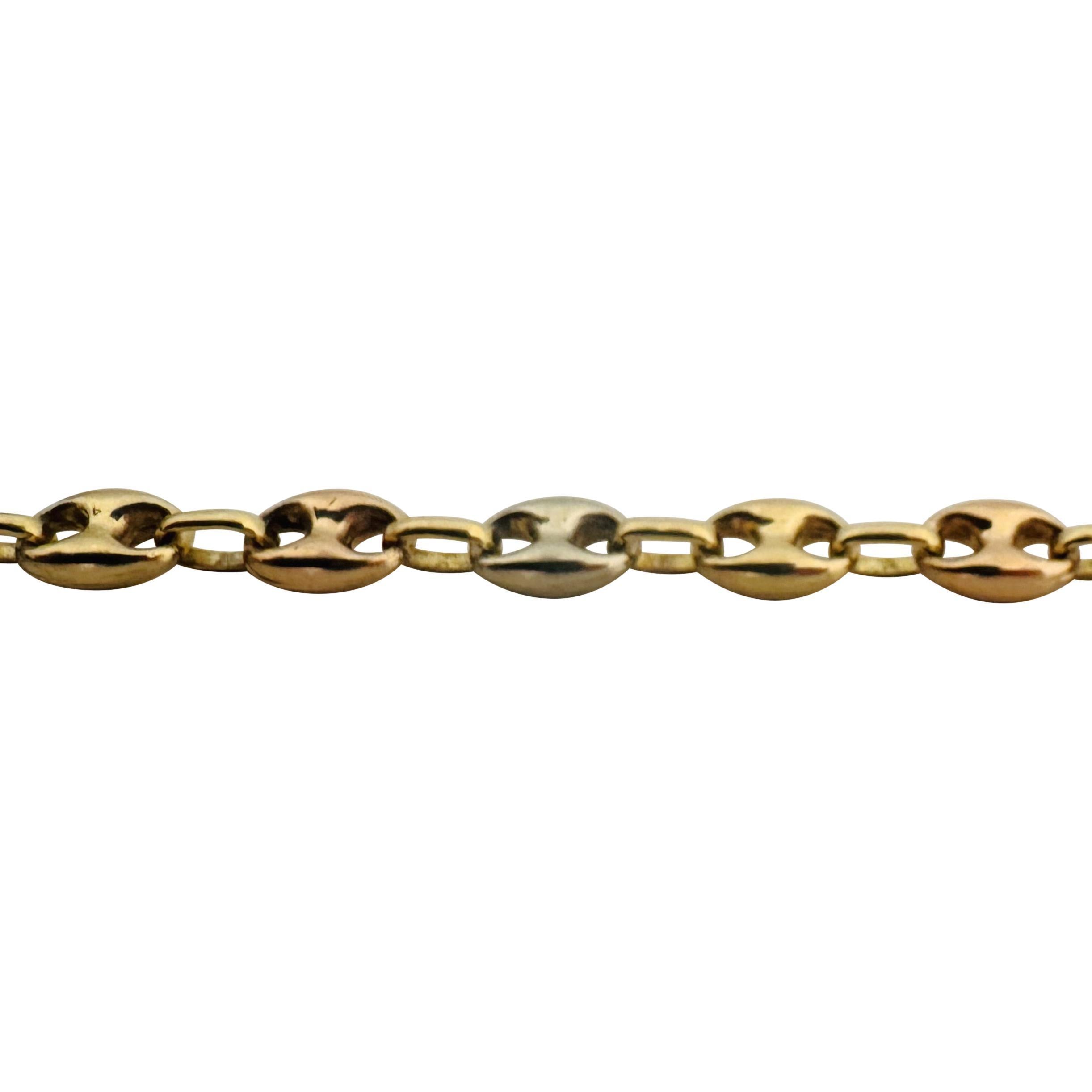18k Tri Tone Gold 7.2g Ladies Puffy Mariner Link Bracelet Italy 7.5