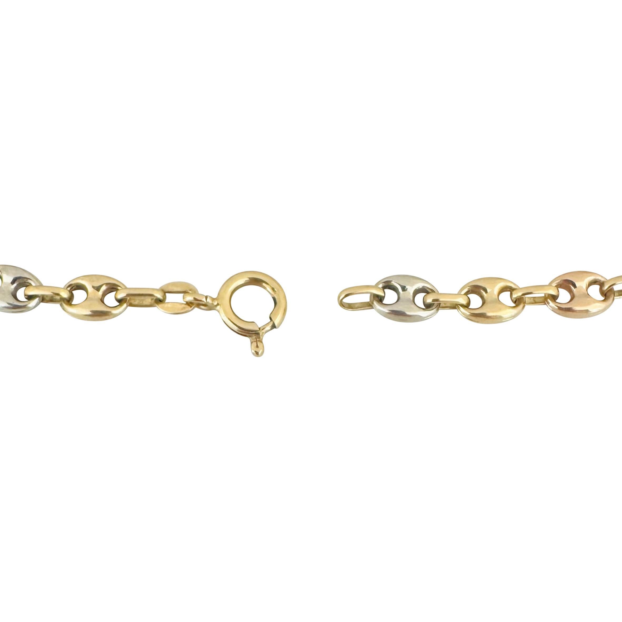 18k Tri Tone Gold 7.2g Ladies Puffy Mariner Link Bracelet Italy 7.5