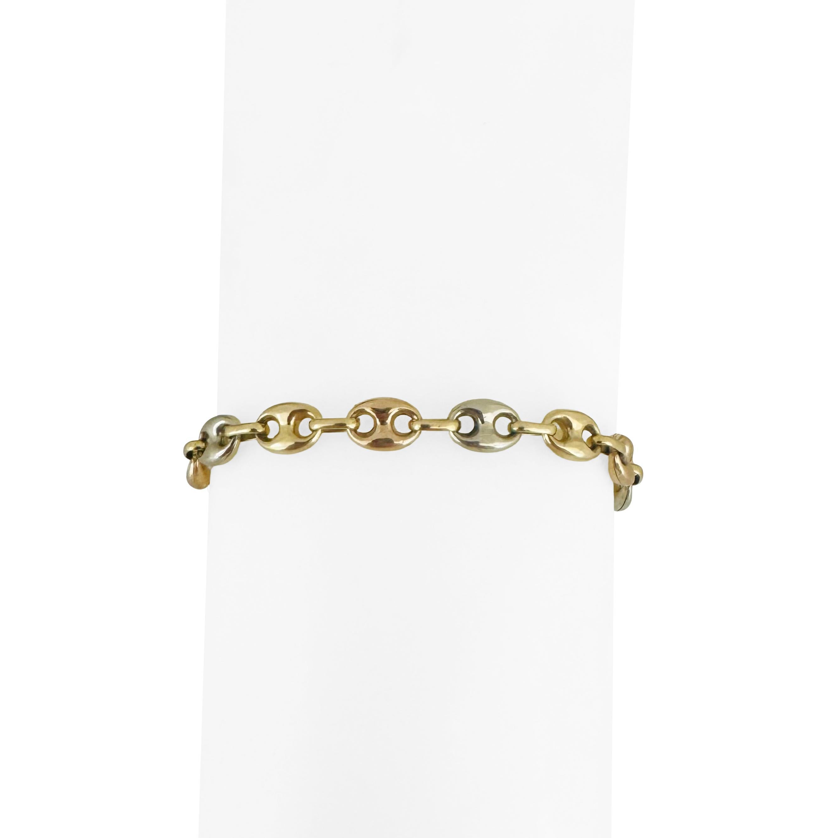 18k Tri Tone Gold 7.2g Ladies Puffy Mariner Link Bracelet Italy 7.5