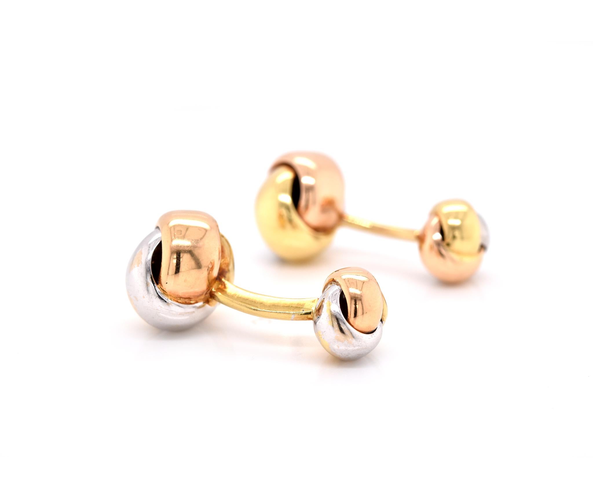 18 Karat Tri-Tone Gold Knotted Cufflinks In Excellent Condition In Scottsdale, AZ