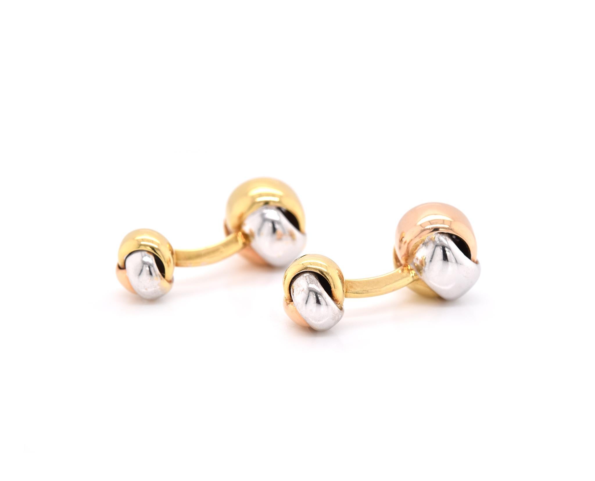 Women's or Men's 18 Karat Tri-Tone Gold Knotted Cufflinks