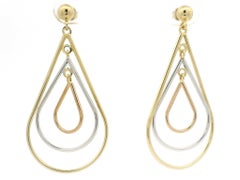18k Tricolor Gold Long Tear Drop Swinging Concentric Dangle Earrings