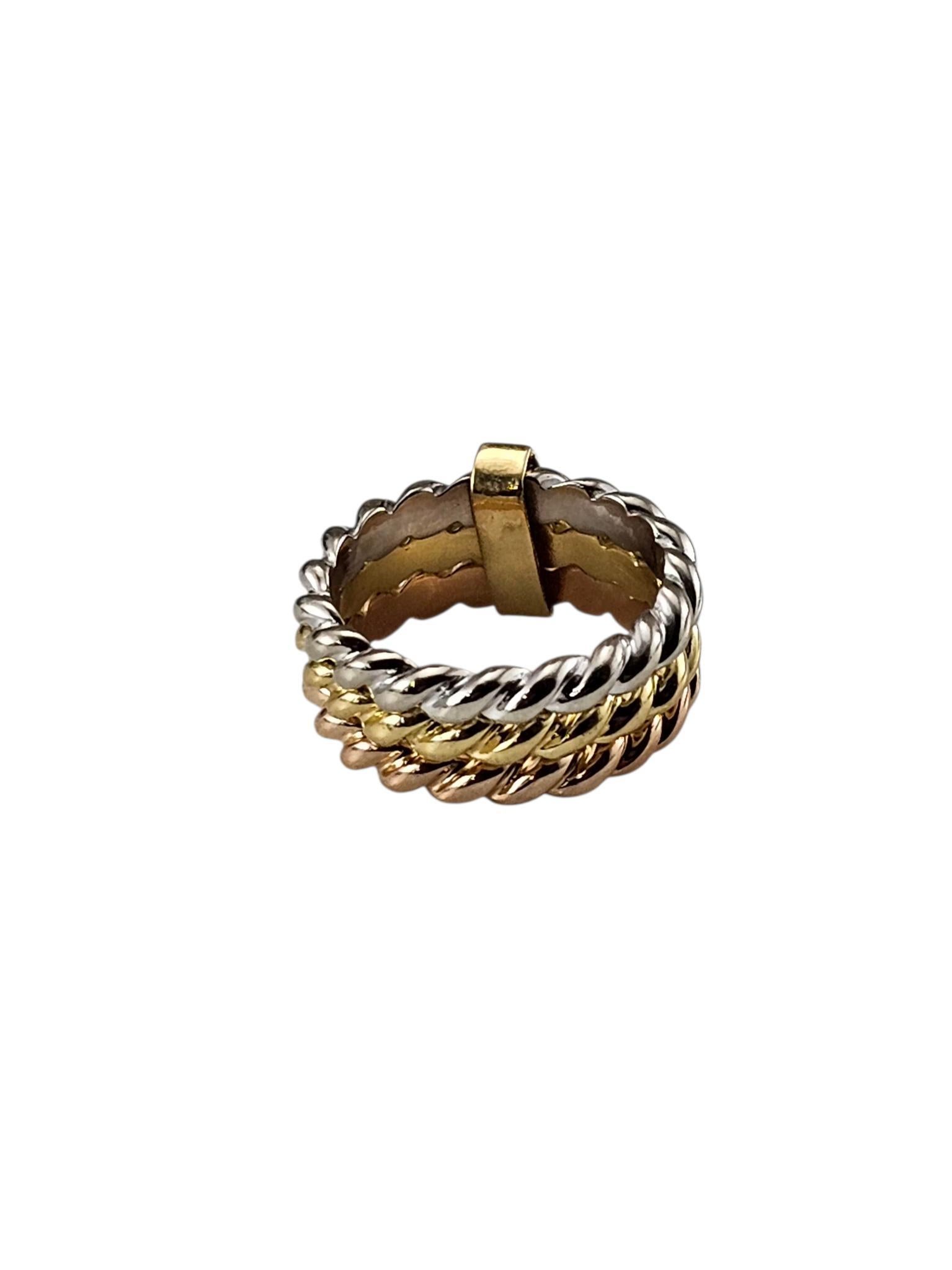 18K Tricolor Gold verdreht 3-Band Ring Größe 5,75-6 #24635 im Angebot