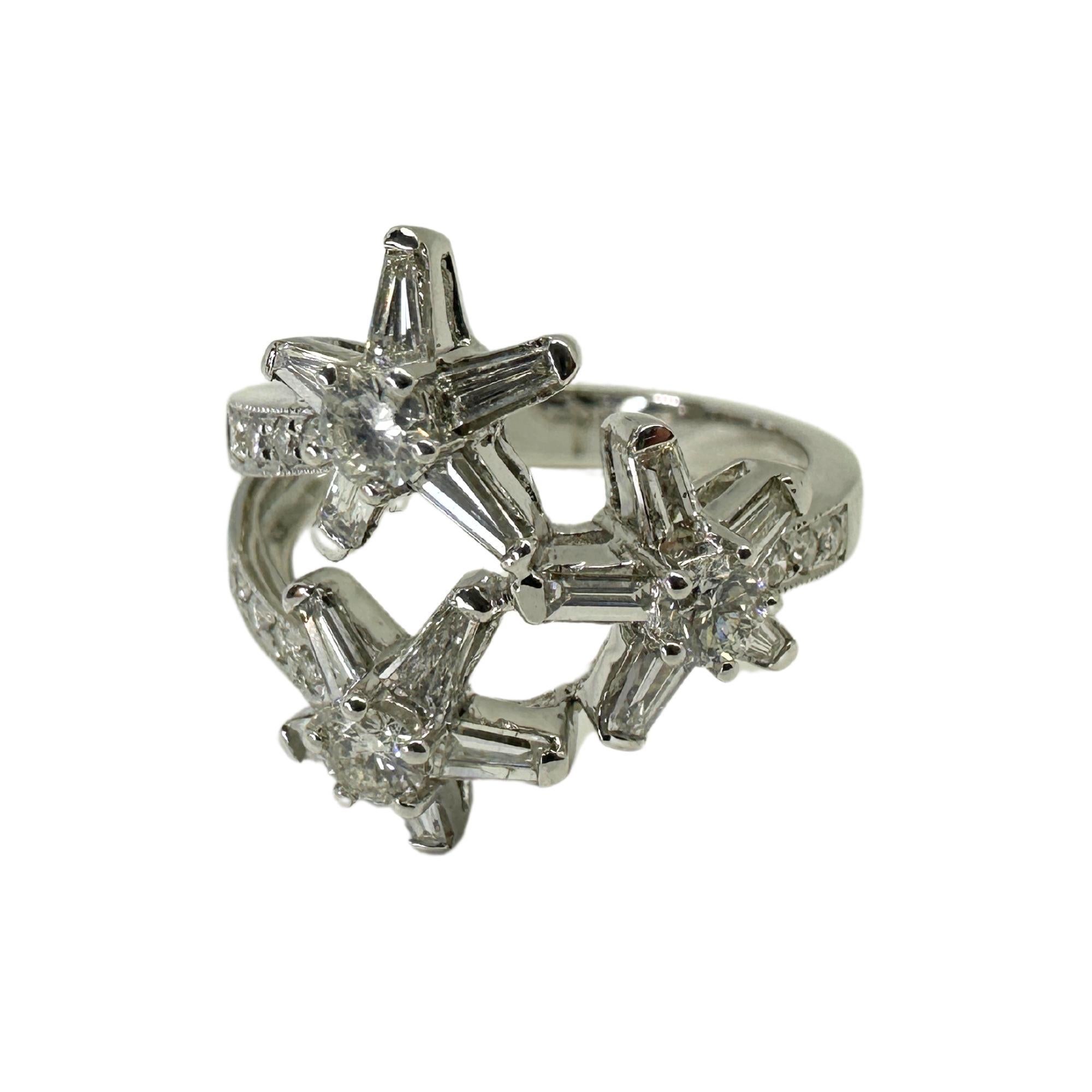 Women's 18k Trillion Cut Diamond Ring with Star Design For Sale