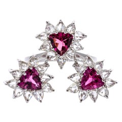 18k Trillion Pink Tourmaline and Pear Rose Cut Diamond Flower Ring