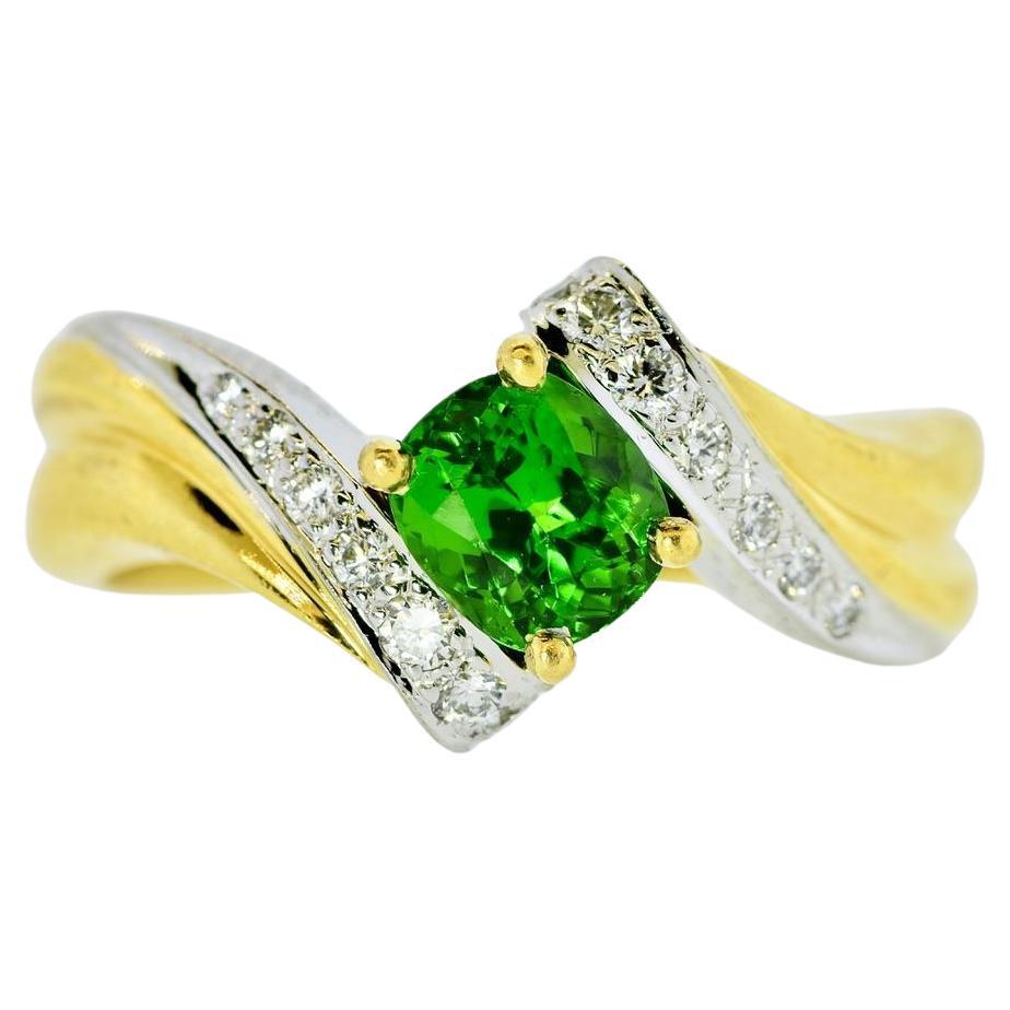 Contemporary 18K, Tsavorite and Diamond Vintage Ring For Sale