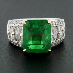 18K TT Gold 11.25ctw GIA Tsavorite Solitaire w/ Diamond Engagement Cocktail Ring