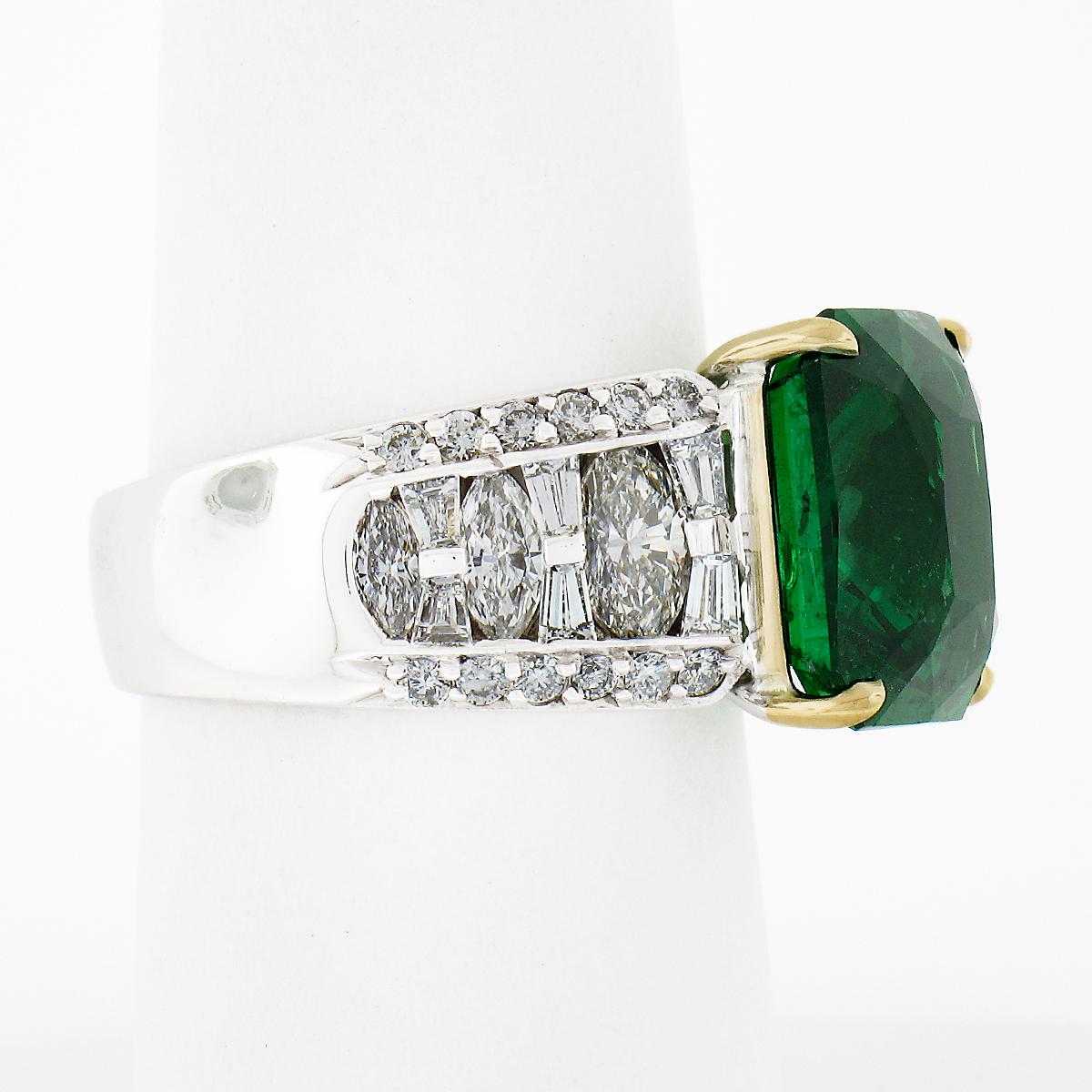 18K TT Gold 11.25ctw GIA Tsavorite Solitaire w/ Diamond Engagement Cocktail Ring In Excellent Condition For Sale In Montclair, NJ