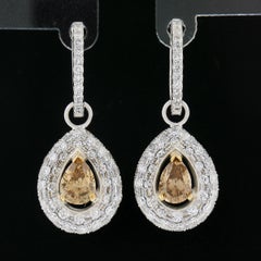 18k TT Gold 2,58 Karat Birnen-Cognac & Weißer Diamant-Tropfen- oder Creolen-Ohrringe