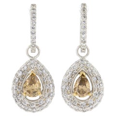 18k TT Gold 2.58ctw Pear Cognac & White Diamond Drop Dangle or Hoop Earrings