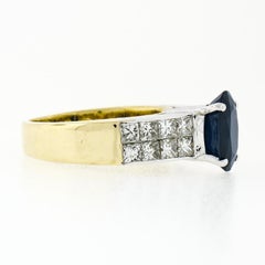 18k TT Gold 3.30ctw Large Oval Sapphire Solitaire & Princess Cut Diamond Ring