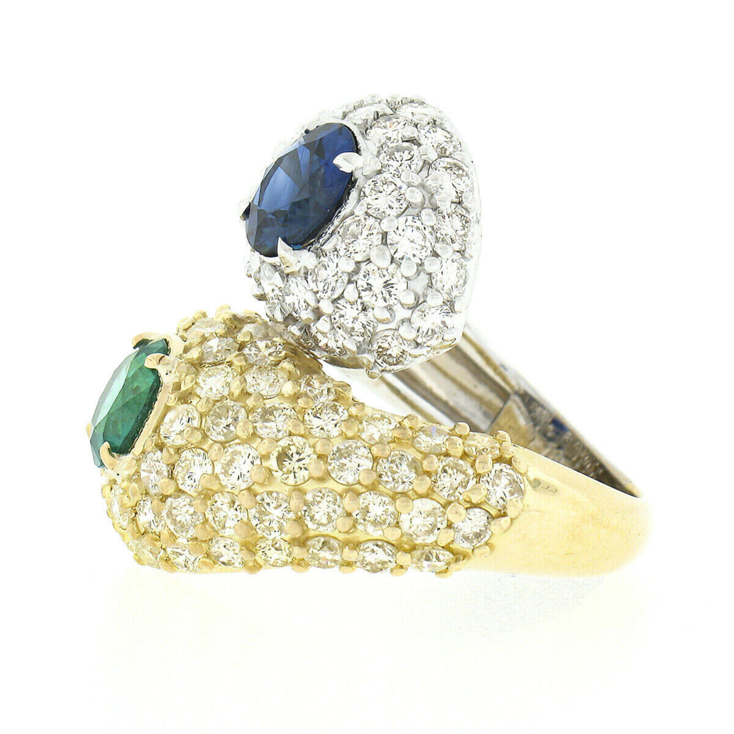 18k TT Gold 6.20ctw Sapphire & Emerald Fancy Diamond Snake Bypass Cocktail Ring For Sale 1