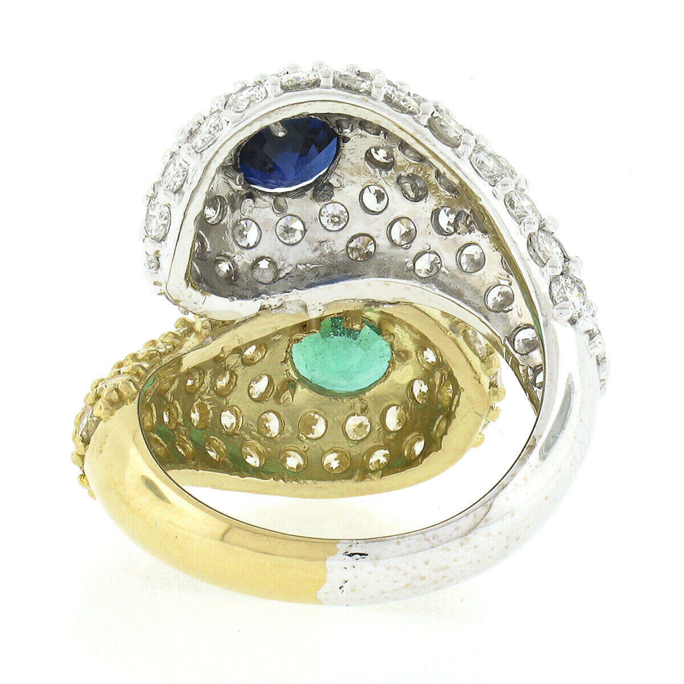 18k TT Gold 6.20ctw Sapphire & Emerald Fancy Diamond Snake Bypass Cocktail Ring For Sale 3