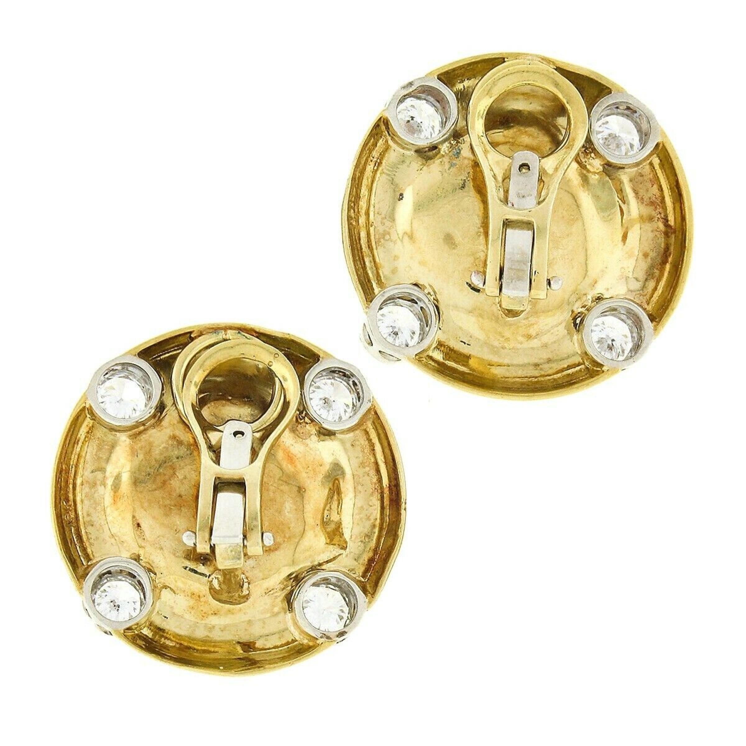 Women's 18K TT Gold GIA Large Saltwater Cultured Pearl & Bezel Diamond Button Earrings For Sale