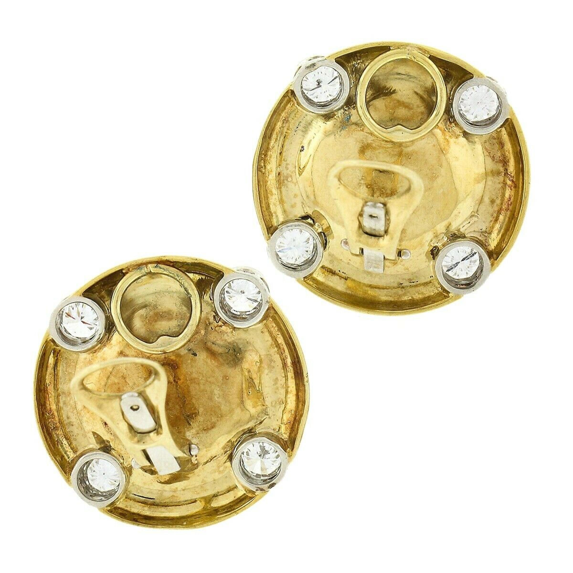 18K TT Gold GIA Large Saltwater Cultured Pearl & Bezel Diamond Button Earrings For Sale 1