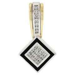 18K TT Gold Inlaid Black Onyx & .75ct Diamond Large Square Open Enhancer Pendant