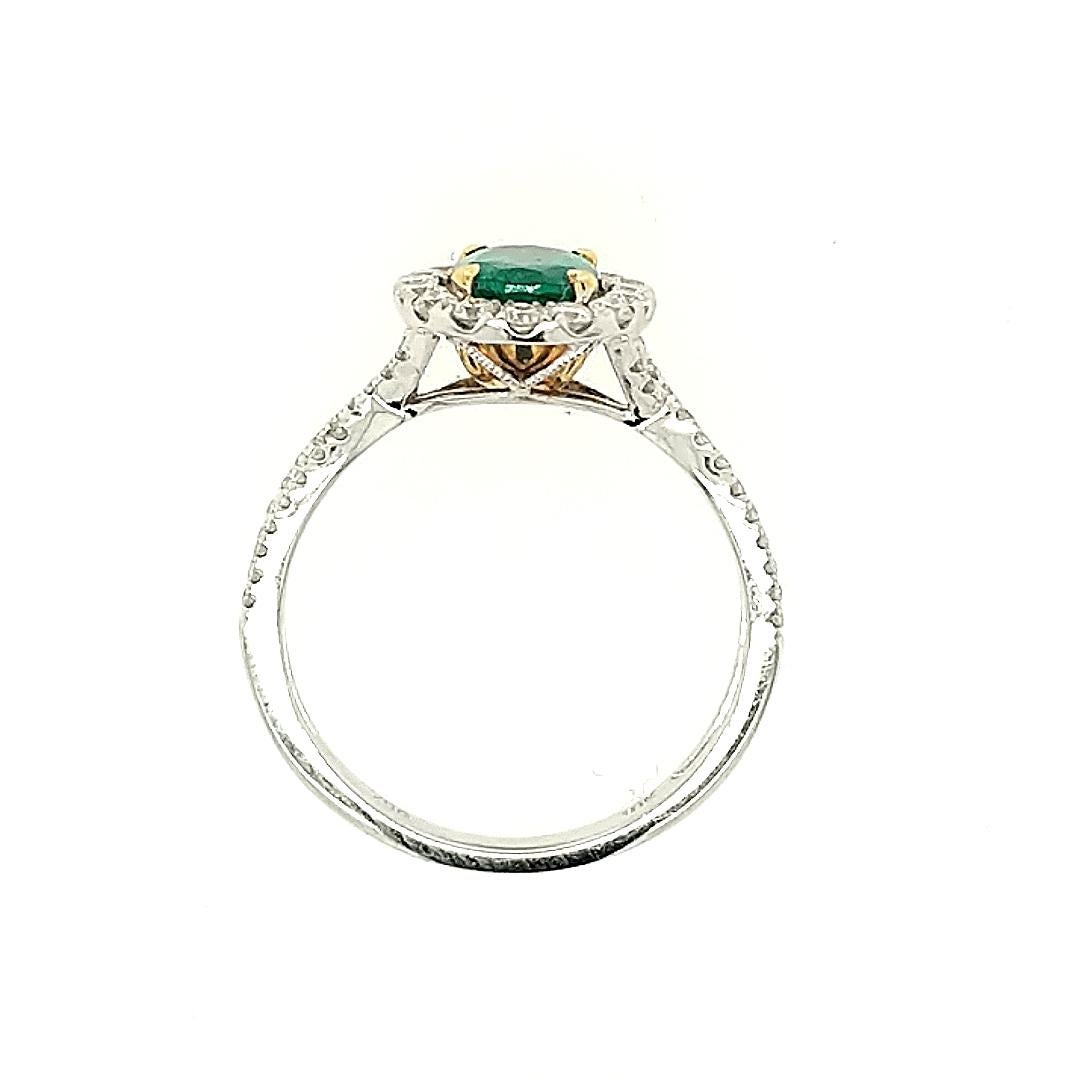 Oval Cut 18 Karat Tu-Tone Emerald and Diamond Cocktail Ring For Sale